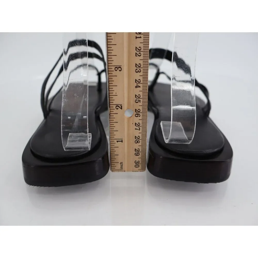 Schutz Rania Flat Sandals Womens Size 5.5 Black Leather Strappy Thong Slide